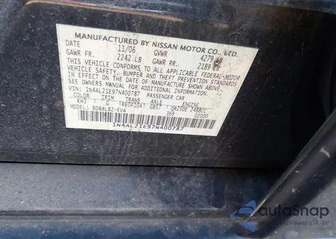 2007 Nissan Altima 2.5 S z USA, uszkodzony, nr VIN 1N4AL21E97N400787